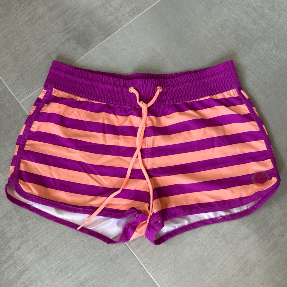 Roxy Purple and Peach Striped Women's Athletic Board Shorts